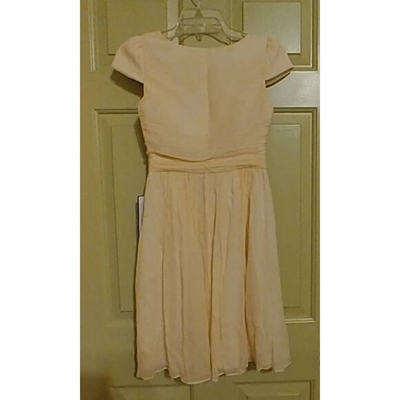 J Crew Dress Mirabelle Champagne 100% Silk Chiffon Midi Faux Wrap Petite Sz. 2 - Picture 4 of 5